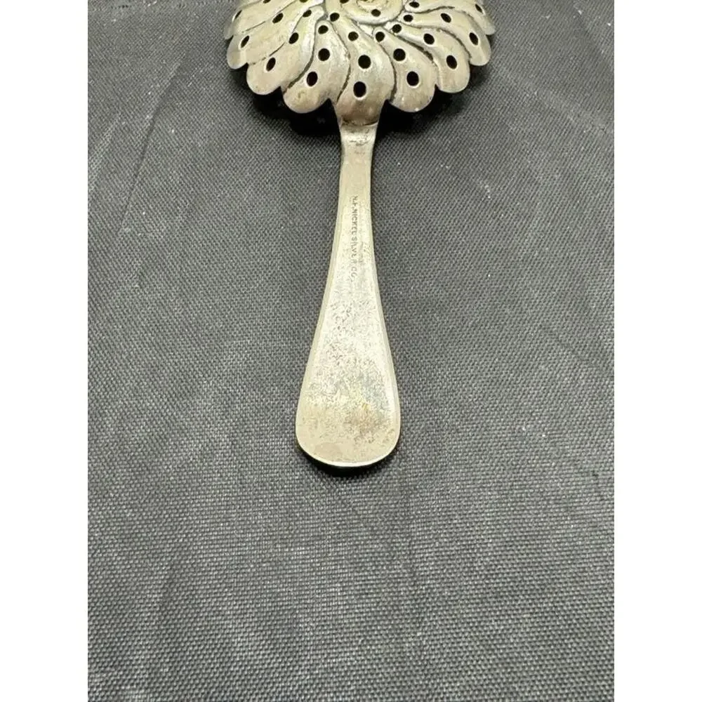Antique NF Nickel Silver Co Julep Strainer Bon Bon Nut Spoon Scalloped Shell 4